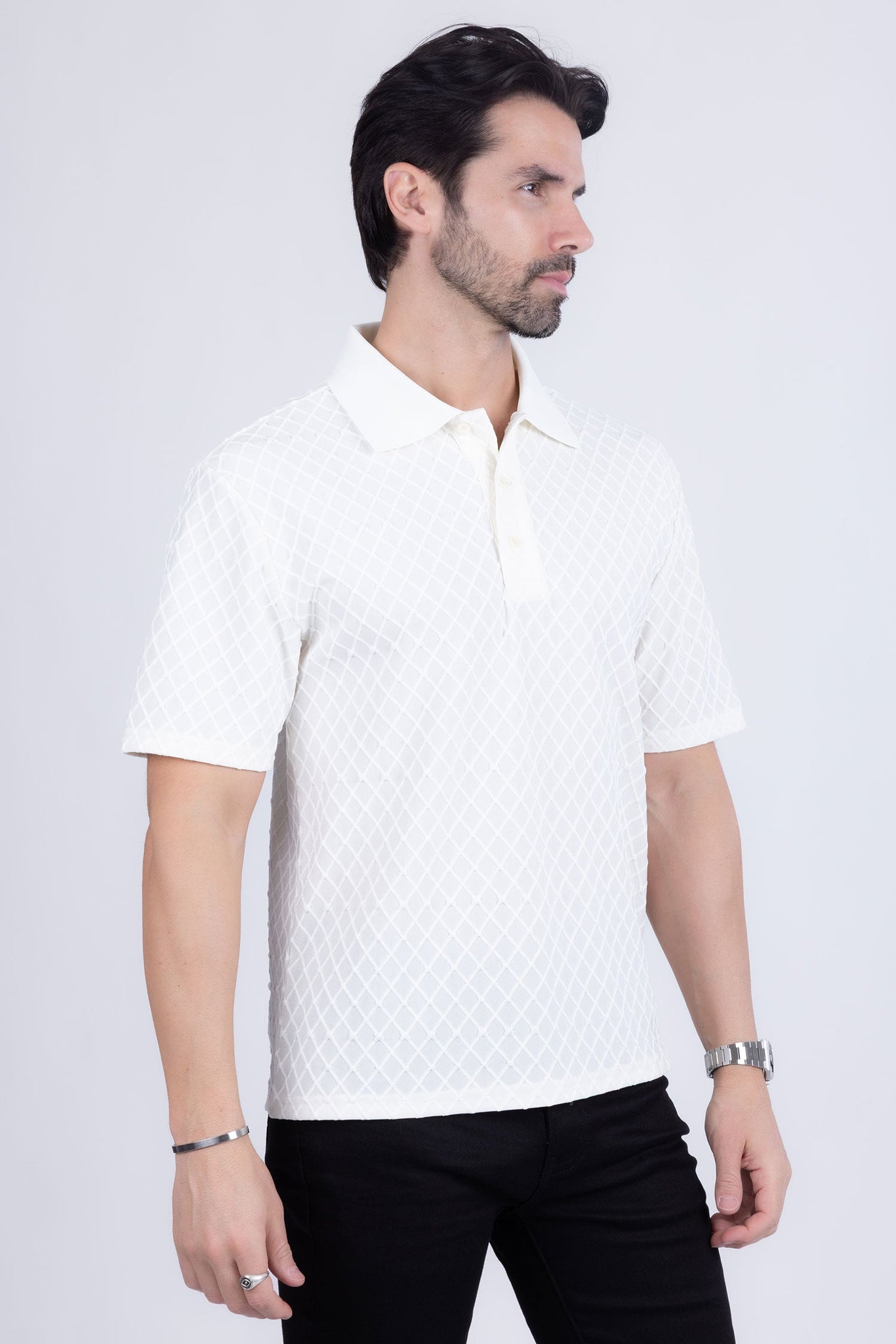 Barabas Wholesale Men's Solid Color Diamond Premium Stretch Polo Shirts 5P11 Bone