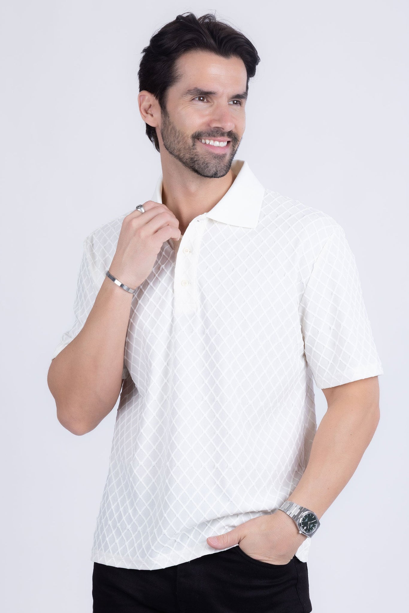 Barabas Wholesale Men's Solid Color Diamond Premium Stretch Polo Shirts 5P11 Bone