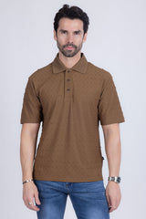 Barabas Wholesale Men's Solid Color Diamond Premium Stretch Polo Shirts 5P11 Brown