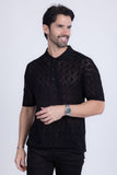 Barabas Wholesale Men's Geometric Premium Stretch See Through Polo Shirts 5P12 Black