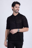 Barabas Men's Geometric Premium Stretch See Through Polo Shirts 5P12 Black