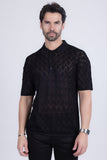 Barabas Wholesale Men's Geometric Premium Stretch See Through Polo Shirts 5P12 Black