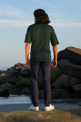 Barabas Men's Geometric Premium Stretch See Through Polo Shirts 5P12 green