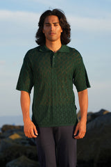 Barabas Men's Geometric Premium Stretch See Through Polo Shirts 5P12 Green
