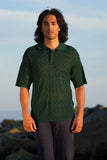 Barabas Men's Geometric Premium Stretch See Through Polo Shirts 5P12 Green
