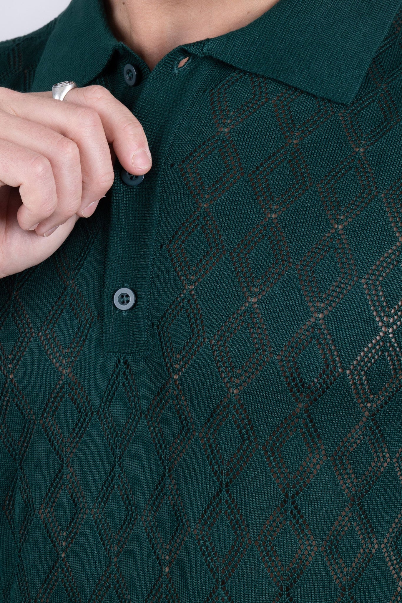 Barabas Wholesale Men's Geometric Premium Stretch See Through Polo Shirts 5P12 Green