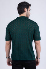 Barabas Wholesale Men's Geometric Premium Stretch See Through Polo Shirts 5P12 Green