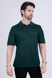 Barabas Wholesale Men's Geometric Premium Stretch See Through Polo Shirts 5P12 Green