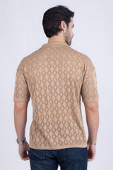 Barabas Wholesale Men's Geometric Premium Stretch See Through Polo Shirts 5P12 Mocha