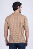 Barabas Wholesale Men's Geometric Premium Stretch See Through Polo Shirts 5P12 Mocha