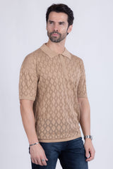 Barabas Wholesale Men's Geometric Premium Stretch See Through Polo Shirts 5P12 Camel