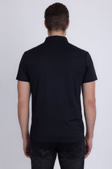 Barabas Wholesale Men's Solid Geometric Short Sleeve Stretch Polo Shirts 5P16 Black