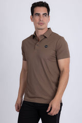 Barabas Wholesale Men's Solid Geometric Short Sleeve Stretch Polo Shirts 5P16 Brown