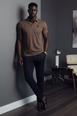 Barabas Wholesale Men's Solid Geometric Short Sleeve Stretch Polo Shirts 5P16 Brown