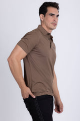 Barabas Wholesale Men's Solid Geometric Short Sleeve Stretch Polo Shirts 5P16 Brown