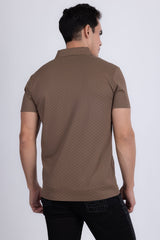 Barabas Wholesale Men's Solid Geometric Short Sleeve Stretch Polo Shirts 5P16 Brown