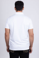 Barabas Wholesale Men's Solid Geometric Short Sleeve Stretch Polo Shirts 5P16 White