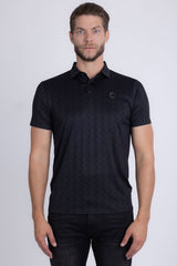 Barabas Wholesale Men's Geometric Premium Stretch Patterned Polo Shirts 5P17 Black