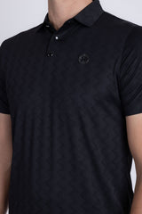 Barabas Wholesale Men's Geometric Premium Stretch Patterned Polo Shirts 5P17 Black