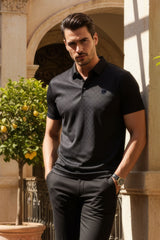Barabas Wholesale Men's Geometric Premium Stretch Patterned Polo Shirts 5P17 Black
