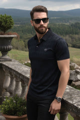 Barabas Wholesale Men's Solid Diamond Short Sleeve Stretch Polo Shirts 5P18 Black