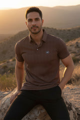 Barabas Wholesale Men's Solid Diamond Short Sleeve Stretch Polo Shirts 5P18 Coffee