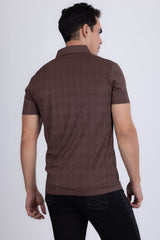 Barabas Wholesale Men's Solid Diamond Short Sleeve Stretch Polo Shirts 5P18 Coffee