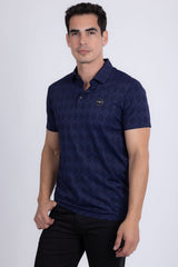 Barabas Wholesale Men's Solid Diamond Short Sleeve Stretch Polo Shirts 5P18 Navy