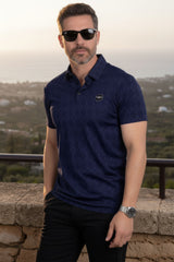 Barabas Wholesale Men's Solid Diamond Short Sleeve Stretch Polo Shirts 5P18 Navy