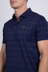 Barabas Wholesale Men's Solid Diamond Short Sleeve Stretch Polo Shirts 5P18 Navy