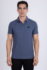 Barabas Wholesale Men's Solid Greek Key Short Sleeve Stretch Polo Shirts 5P21 Blue