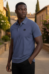 Barabas Wholesale Men's Solid Greek Key Short Sleeve Stretch Polo Shirts 5P21 Blue