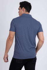 Barabas Wholesale Men's Solid Greek Key Short Sleeve Stretch Polo Shirts 5P21 Blue