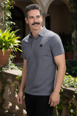 Barabas Wholesale Men's Solid Greek Key Short Sleeve Stretch Polo Shirts 5P21 Grey