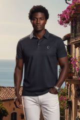 Barabas Wholesale Men's Geometric Premium Stretch Patterned Polo Shirts 5P22 Charcoal