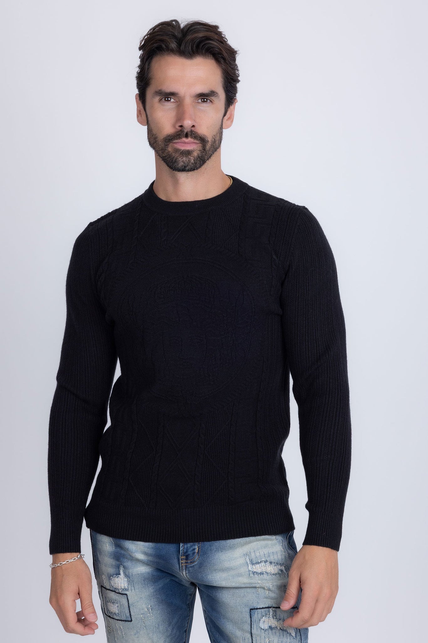 Barabas Wholesale Men's Embroidered Medusa Stretch Sweater 5PLS01 Black