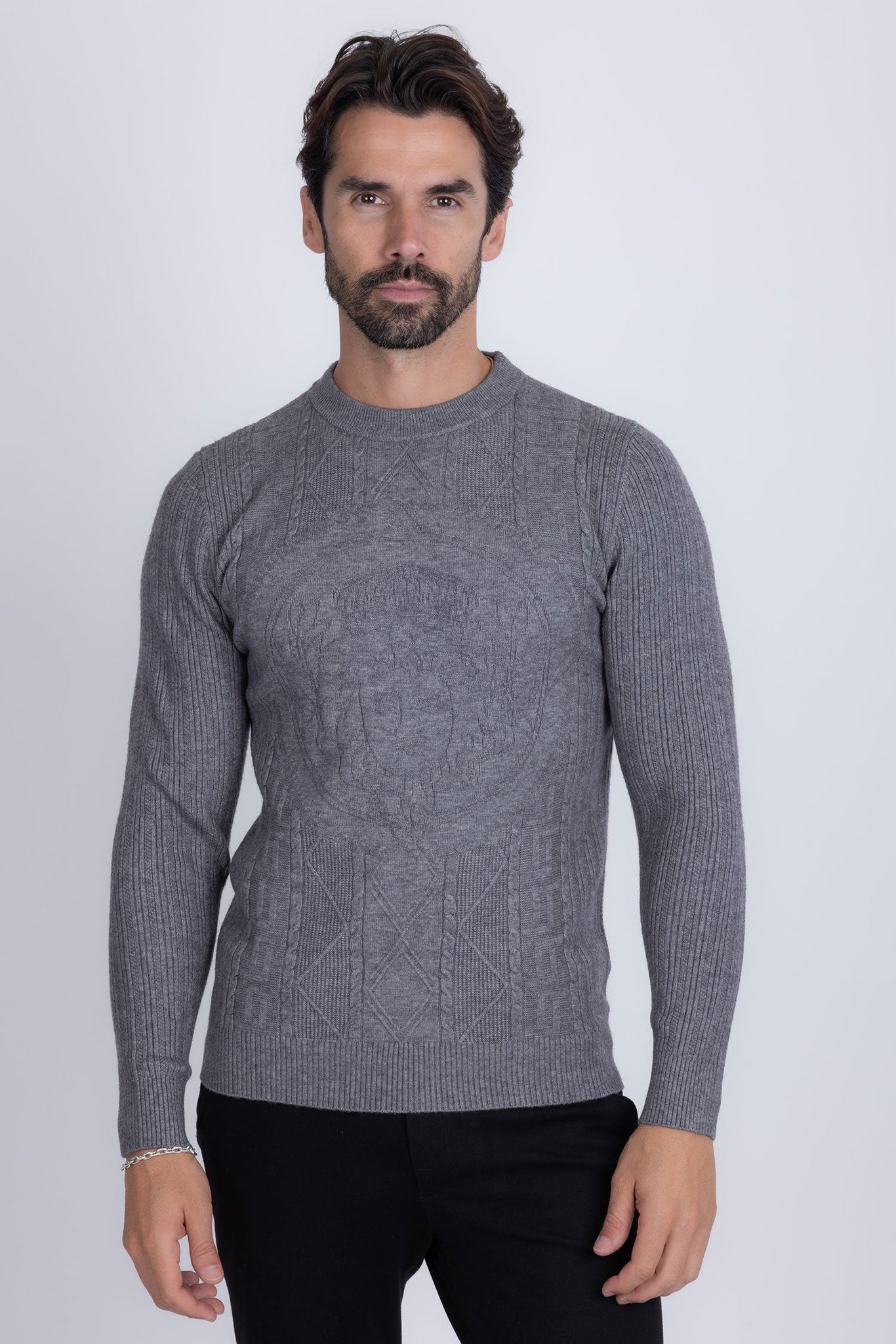 Barabas Wholesale Men's Embroidered Medusa Stretch Sweater 5PLS01 Charcoal