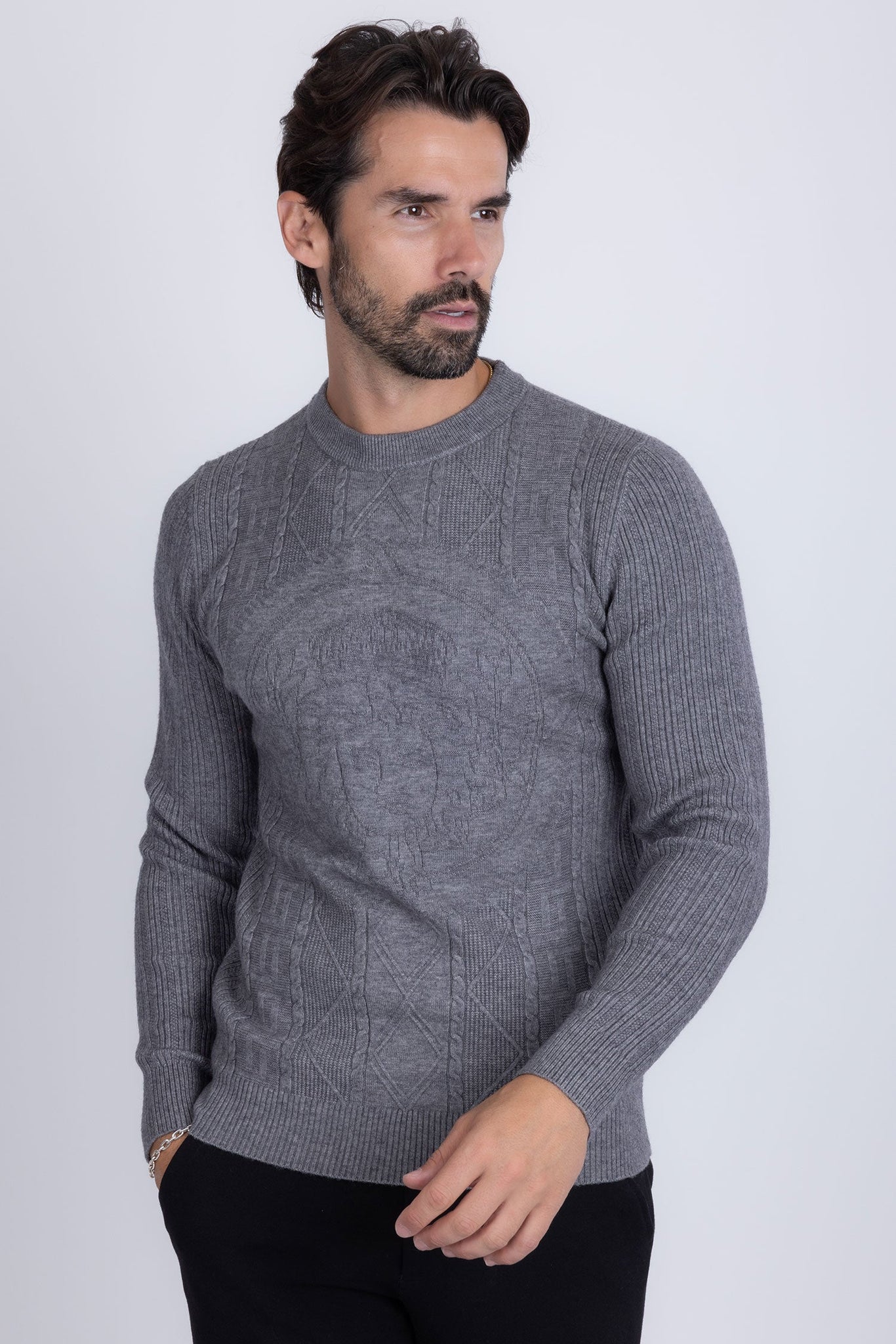 Barabas Wholesale Men's Embroidered Medusa Stretch Sweater 5PLS01 Charcoal