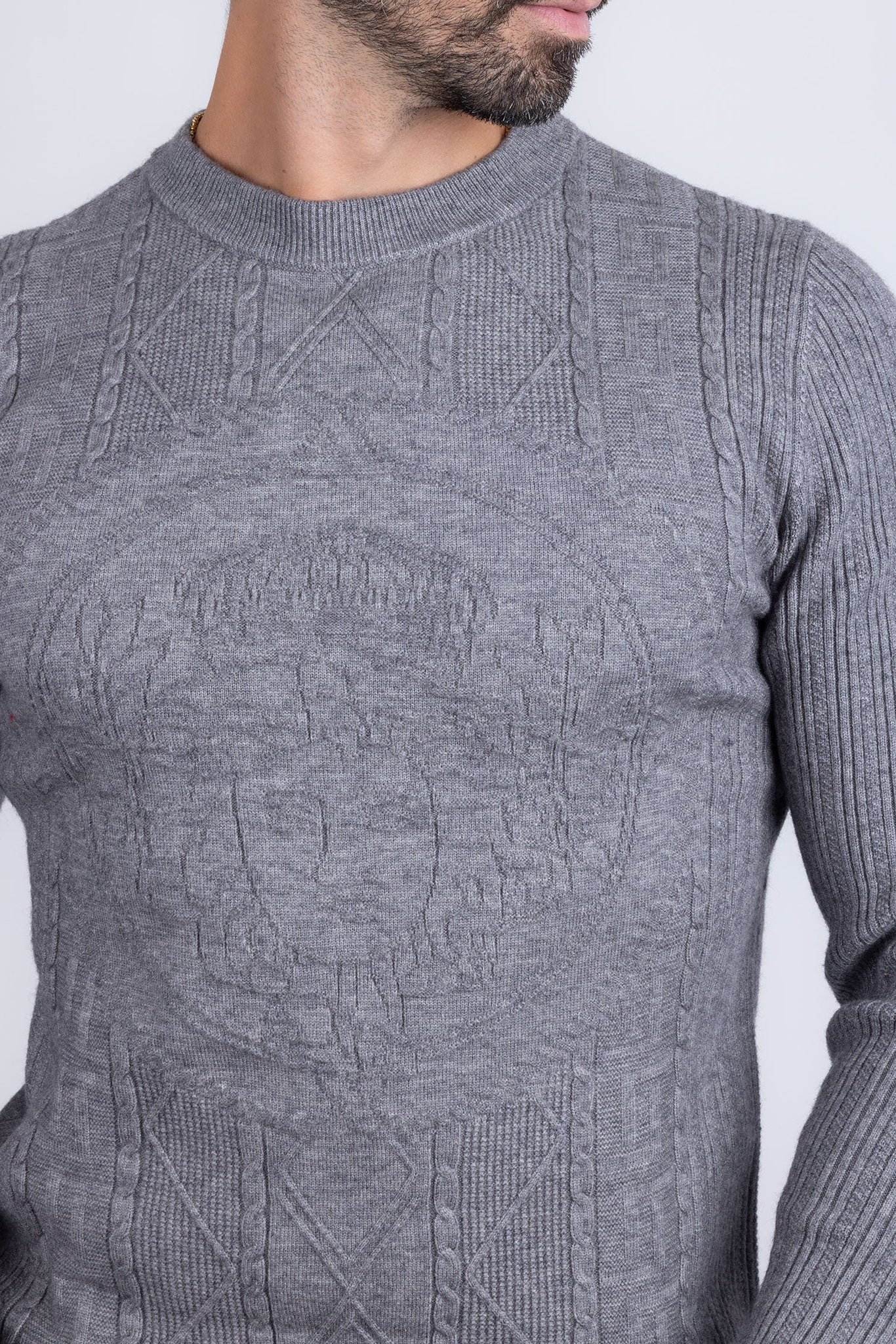 Barabas Wholesale Men's Embroidered Medusa Stretch Sweater 5PLS01 Charcoal