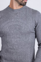 Barabas Men's Embroidered Medusa Stretch Sweater 5PLS01 Charcoal