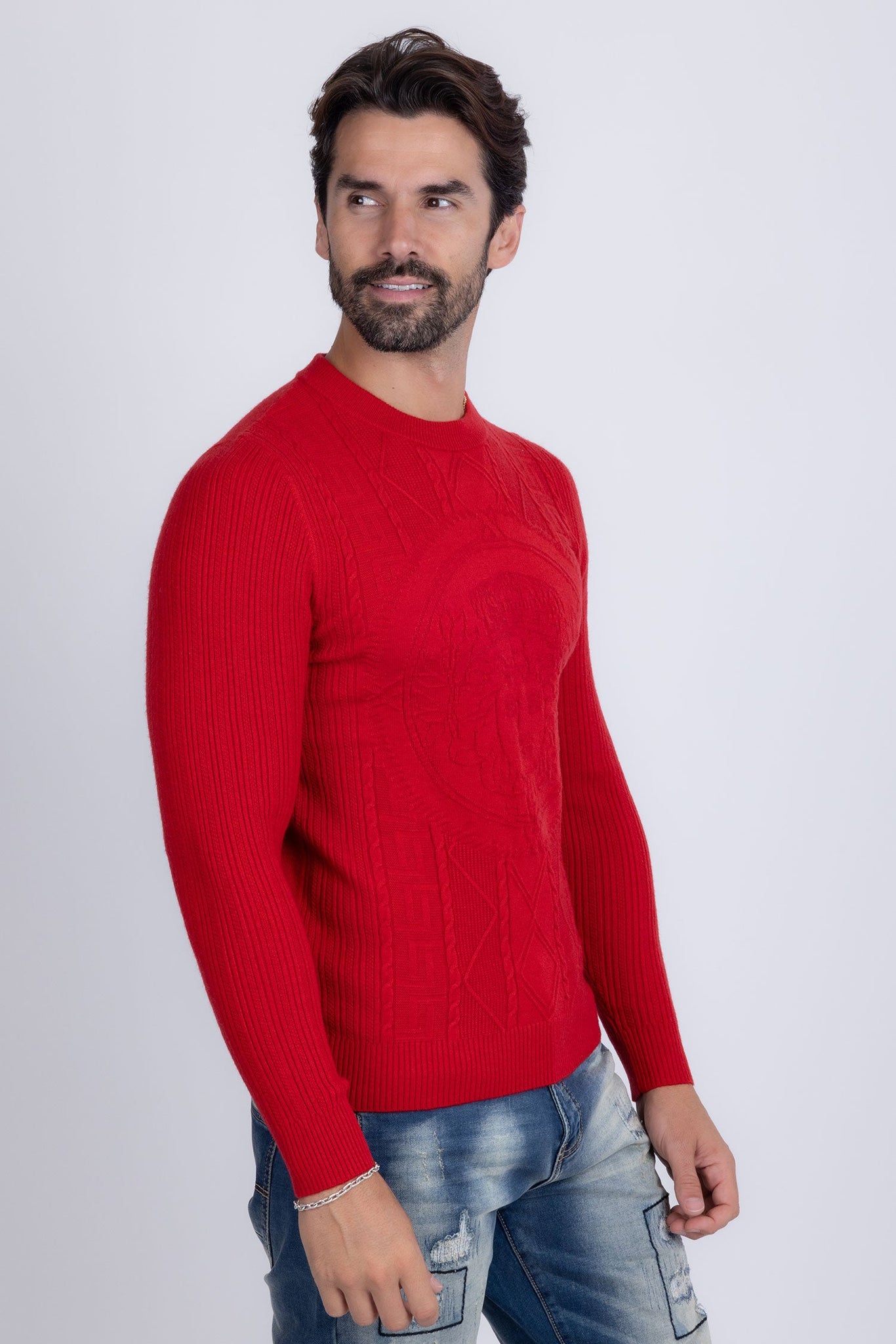 Barabas Wholesale Men's Embroidered Medusa Stretch Sweater 5PLS01 Red