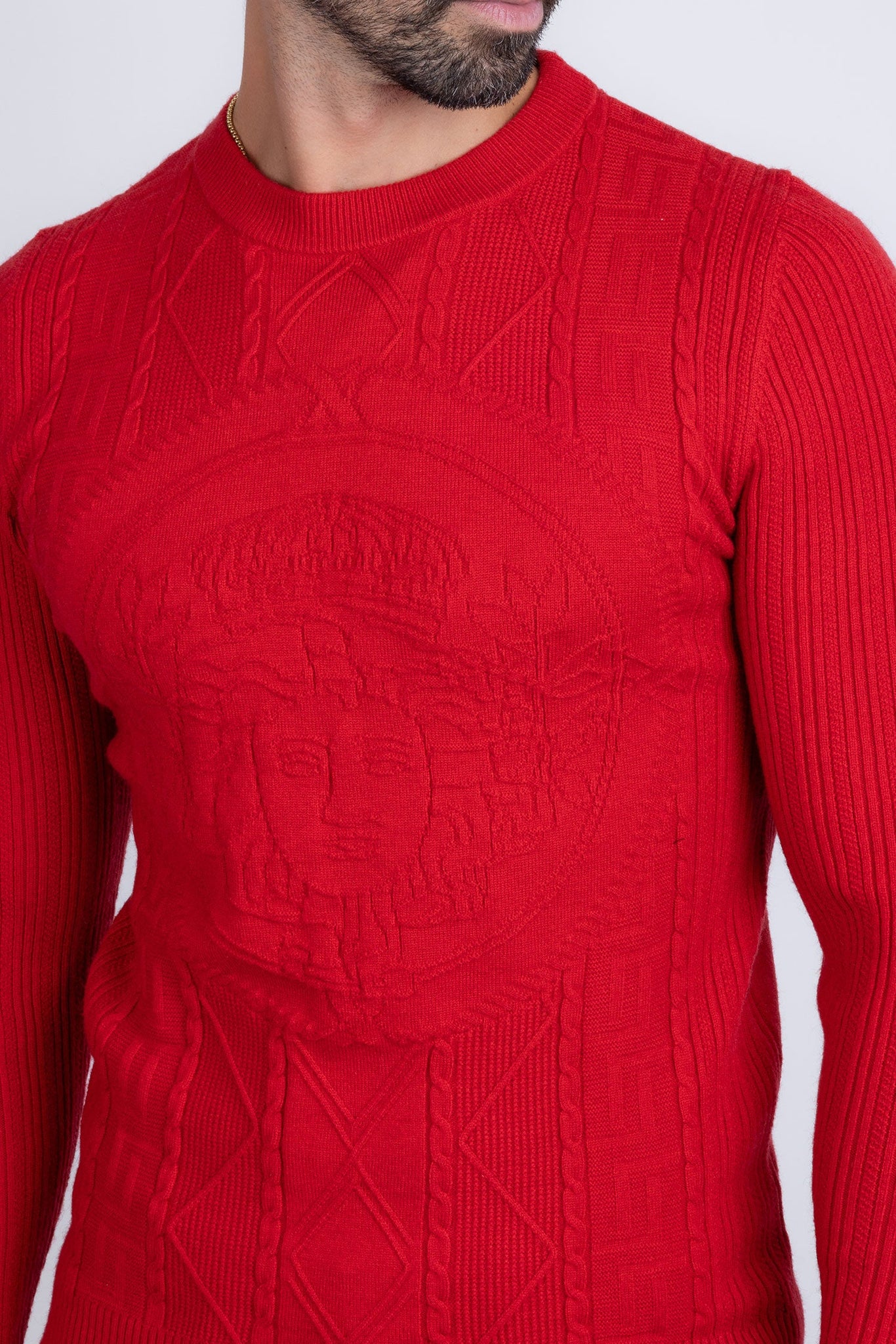 Barabas Wholesale Men's Embroidered Medusa Stretch Sweater 5PLS01 Red