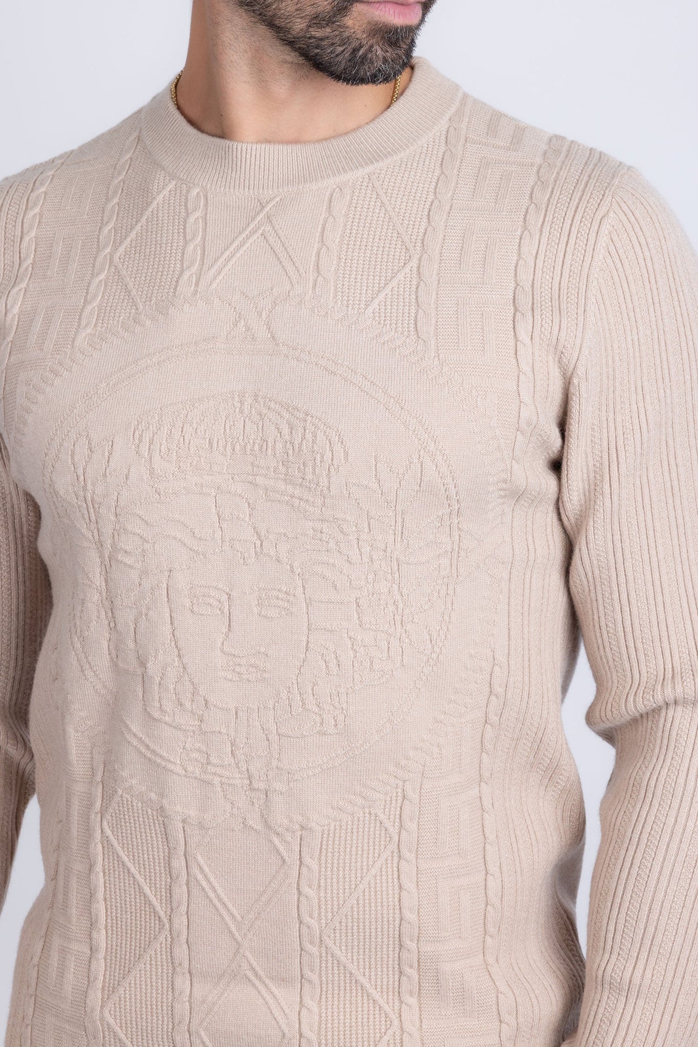 Barabas Wholesale Men's Embroidered Medusa Stretch Sweater 5PLS01 Brown