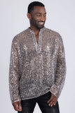Barabas Wholesale Men's See Through Sequins V-Neck Long Sleeve Shirts 5PST01 Beige