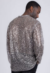 Barabas Wholesale Men's See Through Sequins V-Neck Long Sleeve Shirts 5PST01 Beige