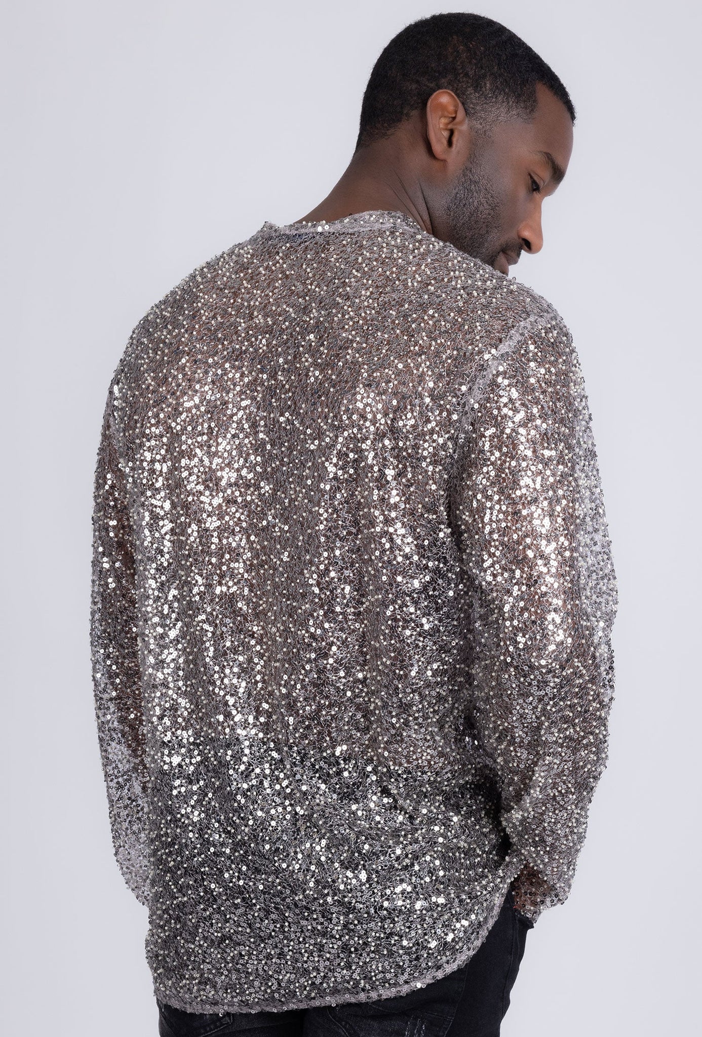 Barabas Wholesale Men's See Through Sequins V-Neck Long Sleeve Shirts 5PST01 Beige