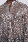 Barabas Wholesale Men's See Through Sequins V-Neck Long Sleeve Shirts 5PST01 Beige