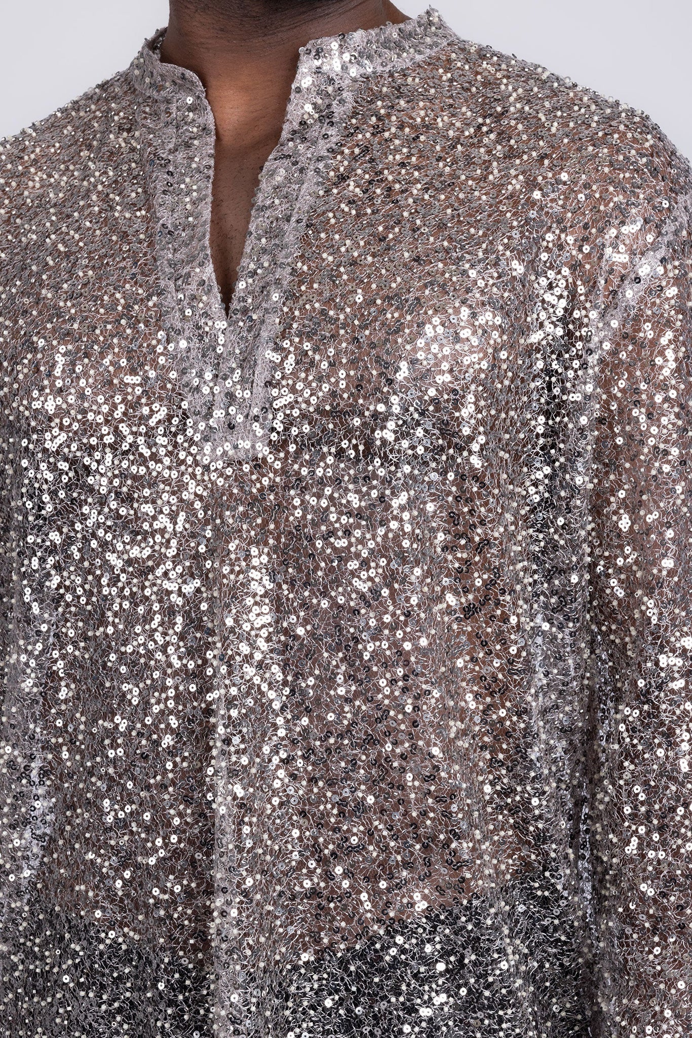 Barabas Wholesale Men's See Through Sequins V-Neck Long Sleeve Shirts 5PST01 Beige