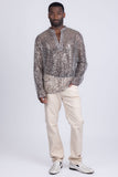 Barabas Wholesale Men's See Through Sequins V-Neck Long Sleeve Shirts 5PST01 Beige