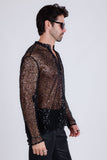 Barabas Wholesale Men's See Through Sequins V-Neck Long Sleeve Shirts 5PST01 Black